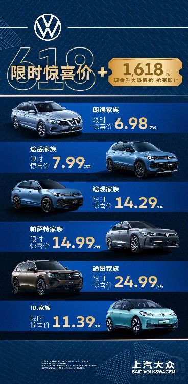 上汽大眾 限時驚喜價1618元現(xiàn)金券火熱搶 上汽大眾 限時驚喜價1618元現(xiàn)金券火熱搶